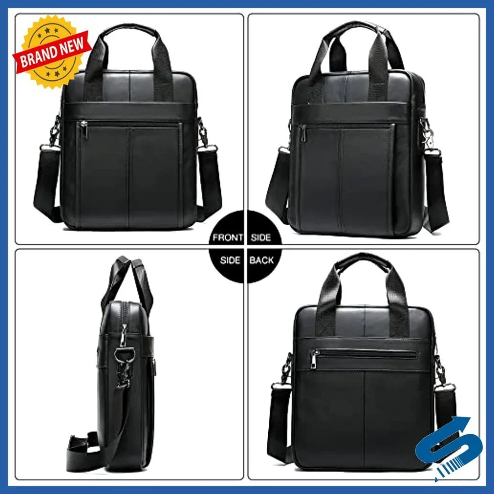 Genuine Leather Messenger Bag for Men, Adjustable Crossbody, Large Capacity